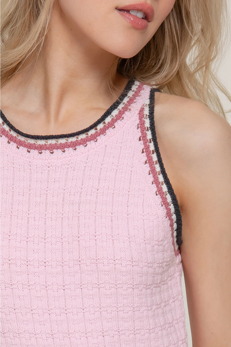 Contrast Color Halter Neck Crochet Spring Sweater