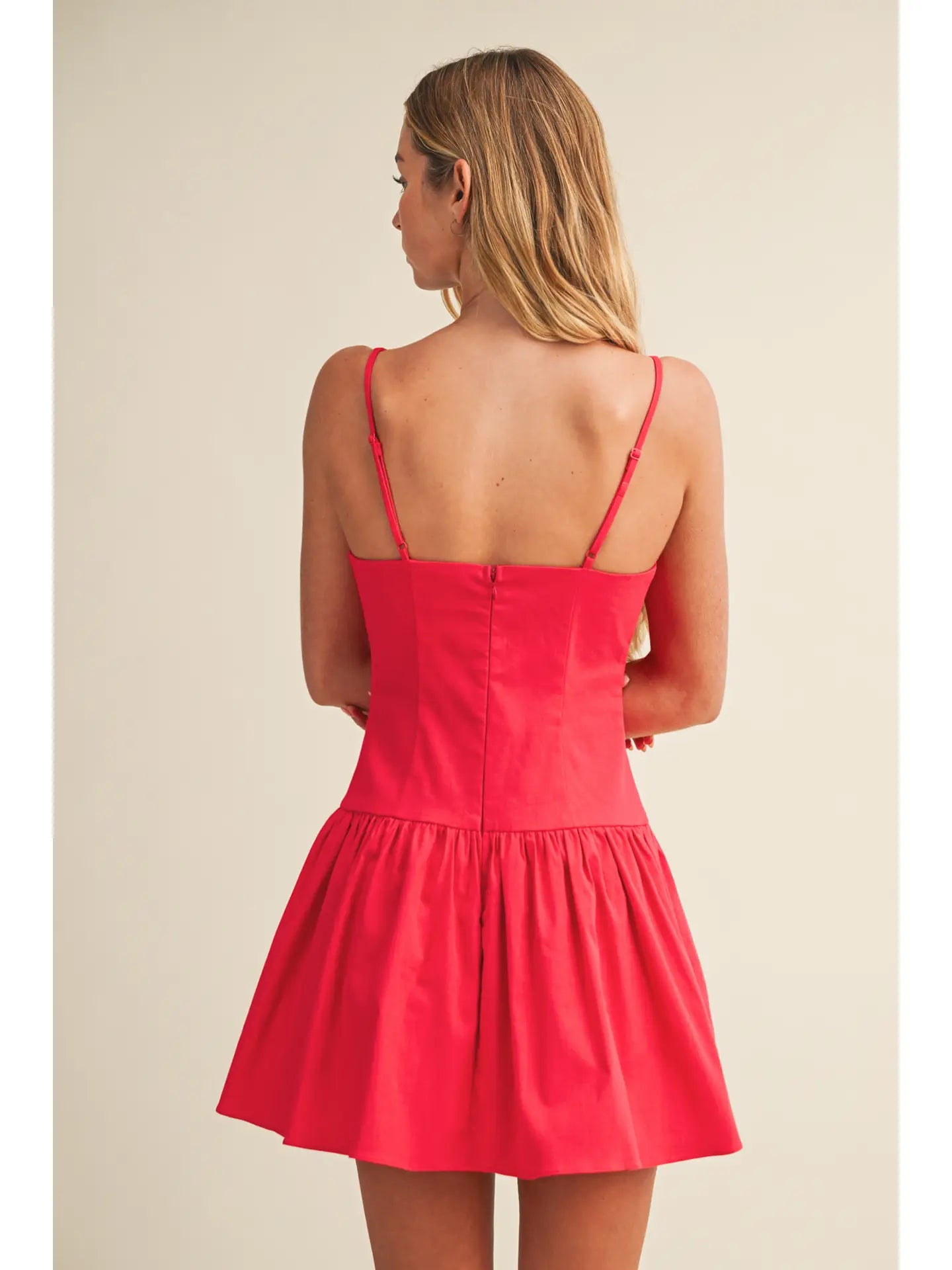 Square Neck Tie-Front Flared Dress