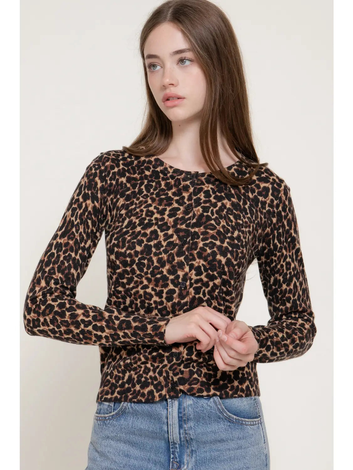 Long Sleeve Leopard Print Sweater Cardigan