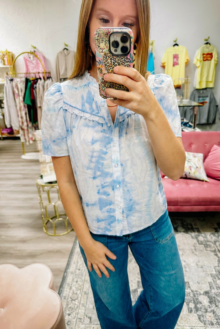 Short Puff Sleeve Top With Ruffle Details