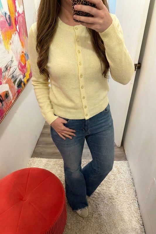Round Neck Button Down Long Sleeve Cardigan