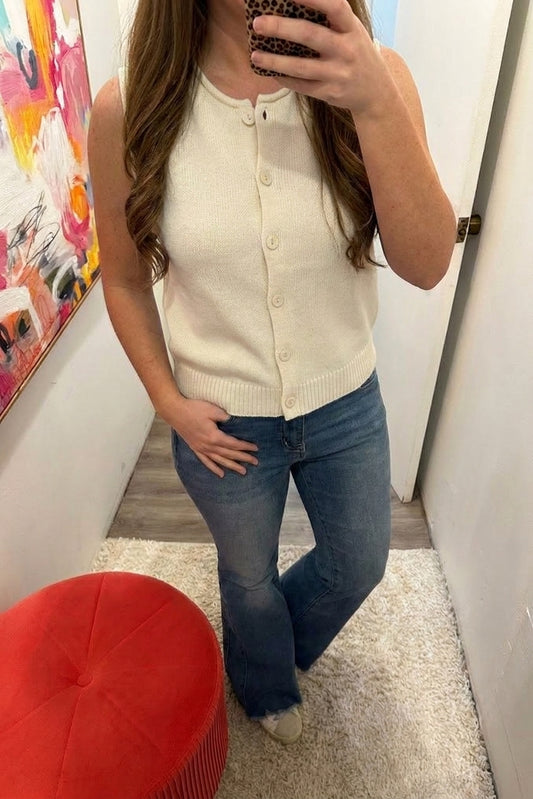 Raw Edge Button Down Knit Cardigan Vest Top