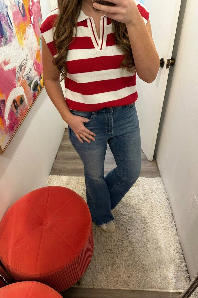 Viscose Striped Collared Sweater Vest