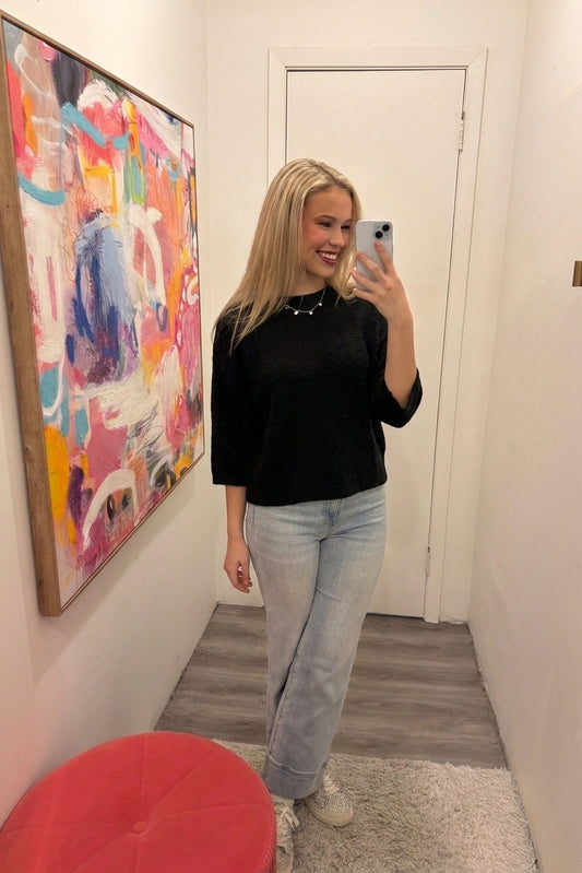 Heathered Crew Neck Half Sleeve Boxy Pullover