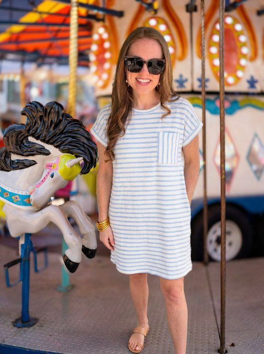 Textured Stripe Short Sleeve Knit T-shirt Dress