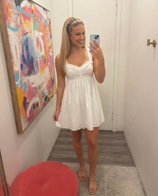 Ruffled Bodice Empire Waist Mini Dress