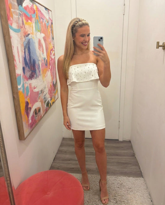 Crystal Scatter Flounce Bandeau Dress