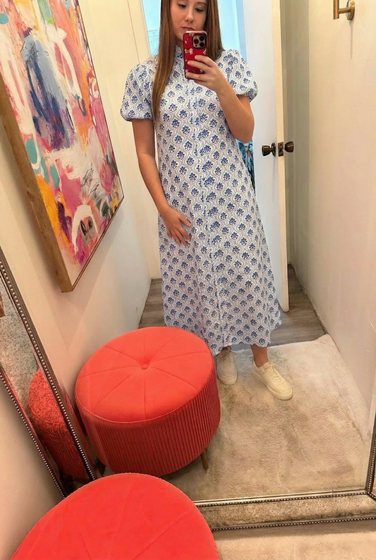 Bright Printed Button Down Midi Dress