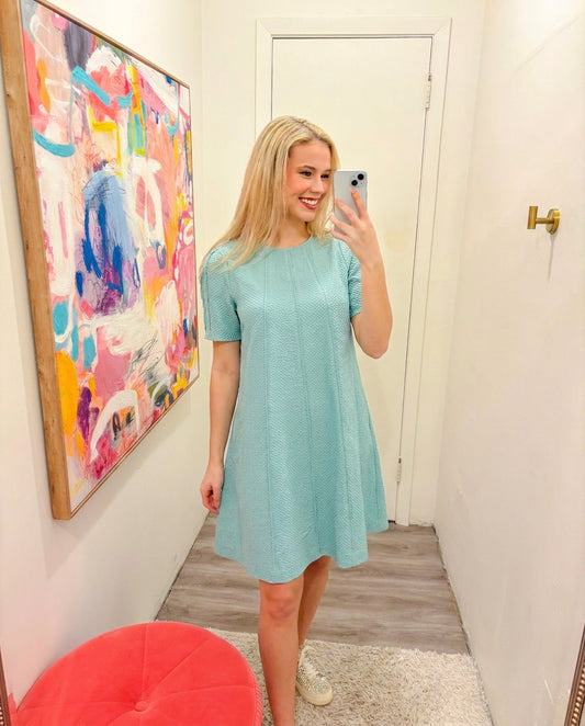 Paneled Textured Round Neck Mini Dress