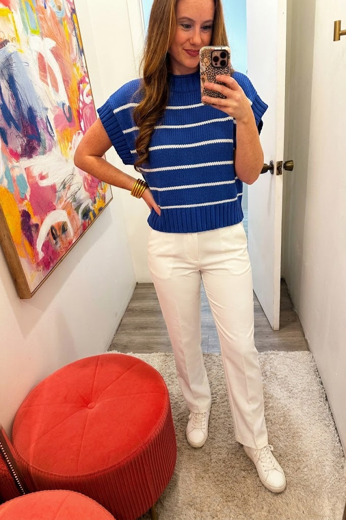 Striped Cropped Mock Neck Sweater
