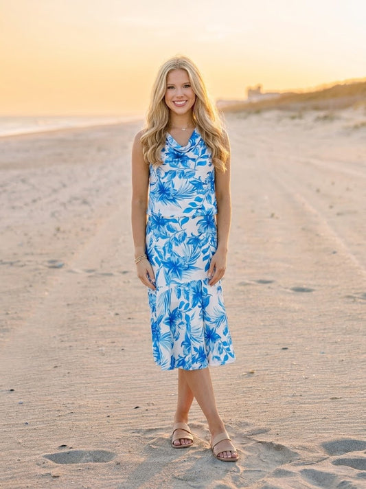 Floral Print Cowl Neck Sleeveless Satin Set