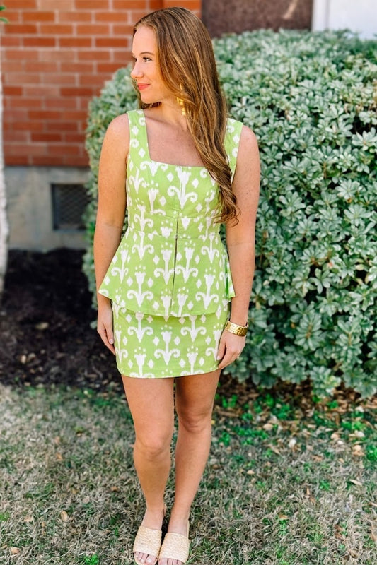 Printed Square Neck Peplum SET