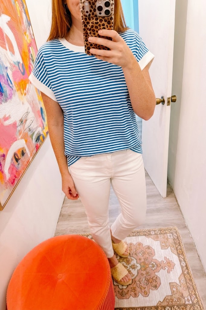 Stripe Contrast Trim Rib Banded Top