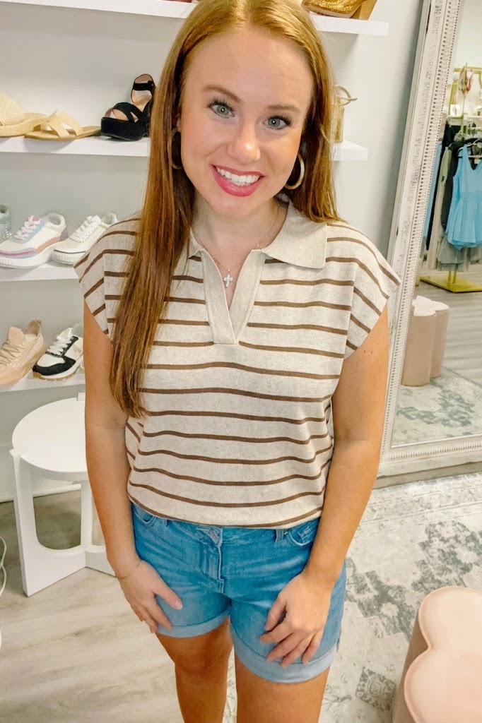Viscose Striped Collared Sweater Vest
