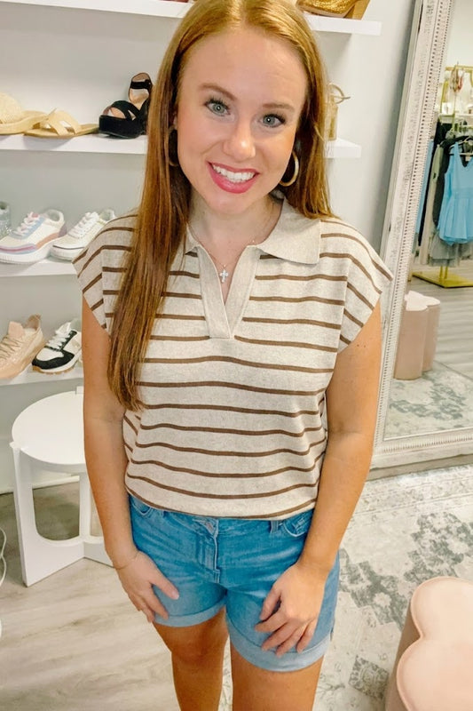 Viscose Striped Collared Sweater Vest
