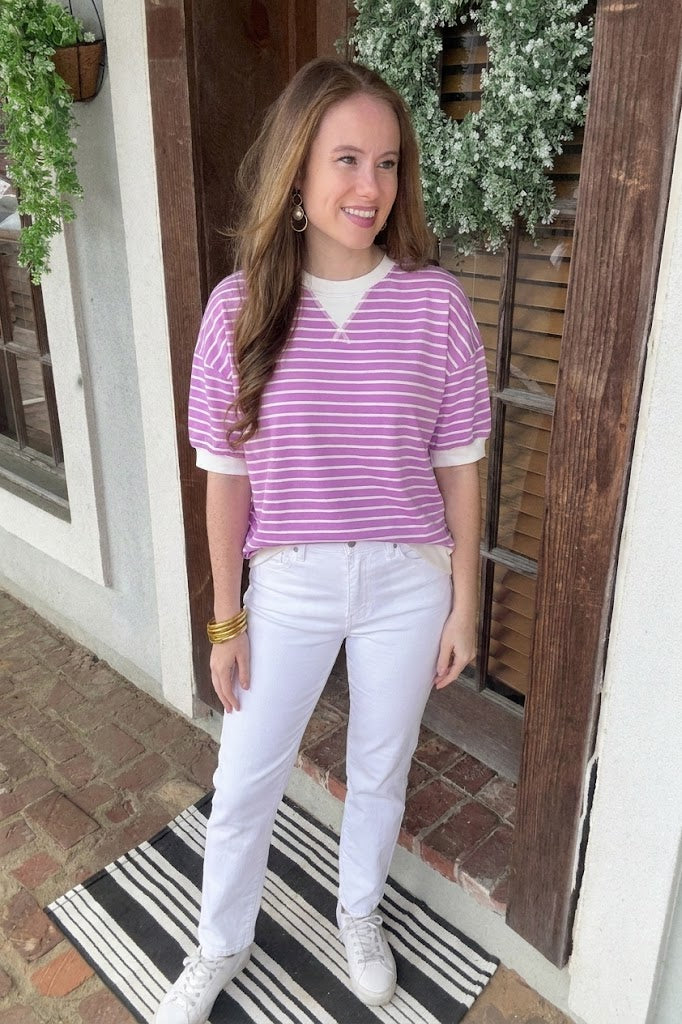 Striped Rib Banded Pullover