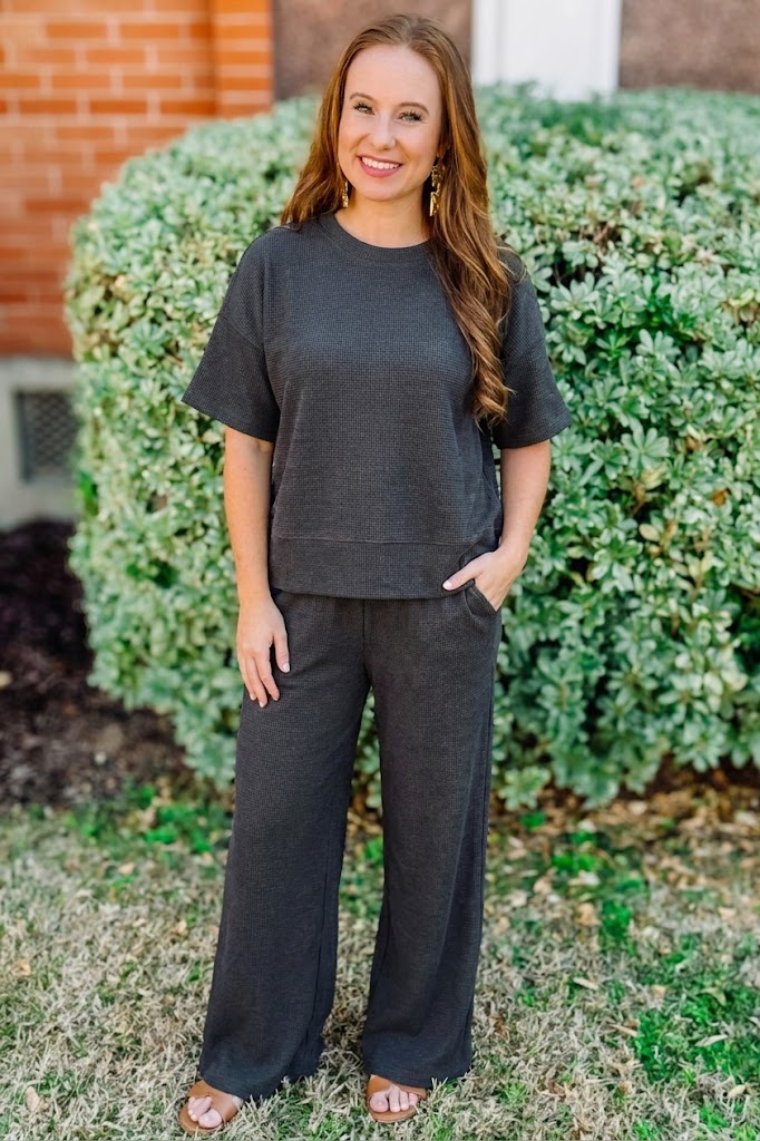 Ribbed Round Neck Tee & Pants Set