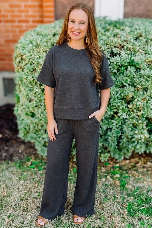 Ribbed Round Neck Tee & Pants Set