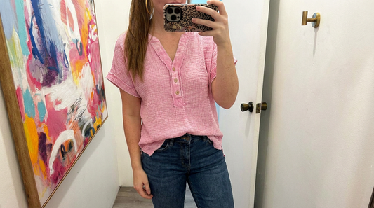Washed Double Gauze 3/4 Button Henley Neck Shirt