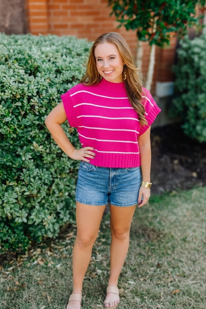 Striped Cropped Mock Neck Sweater