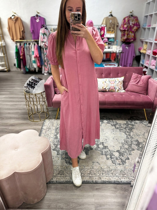 Button Down Midi Dress Rose