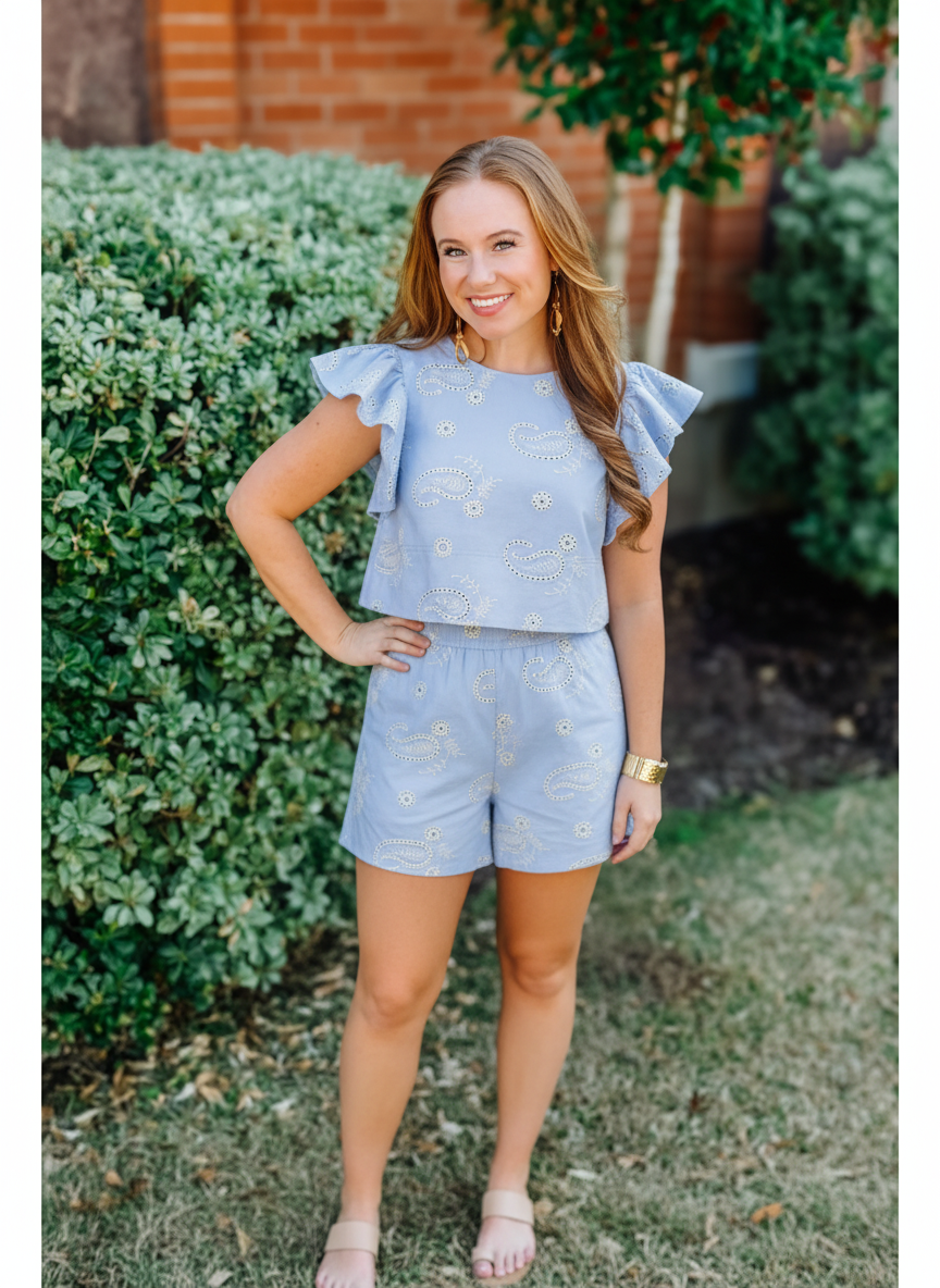 Eyelet Embroidered Flutter SET
