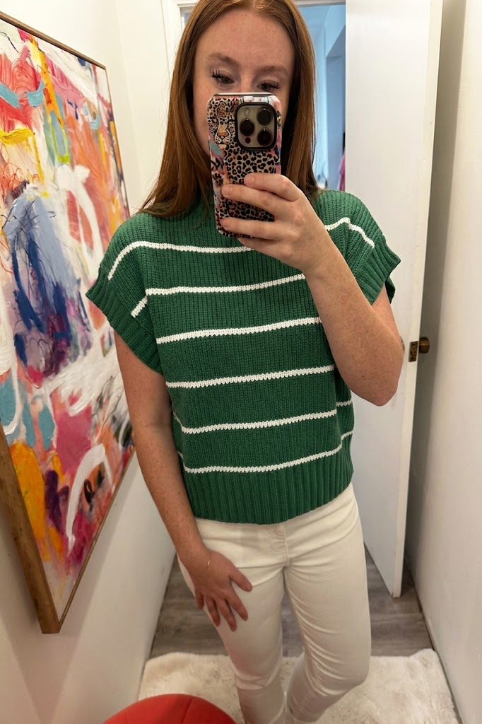 Striped Cropped Mock Neck Sweater