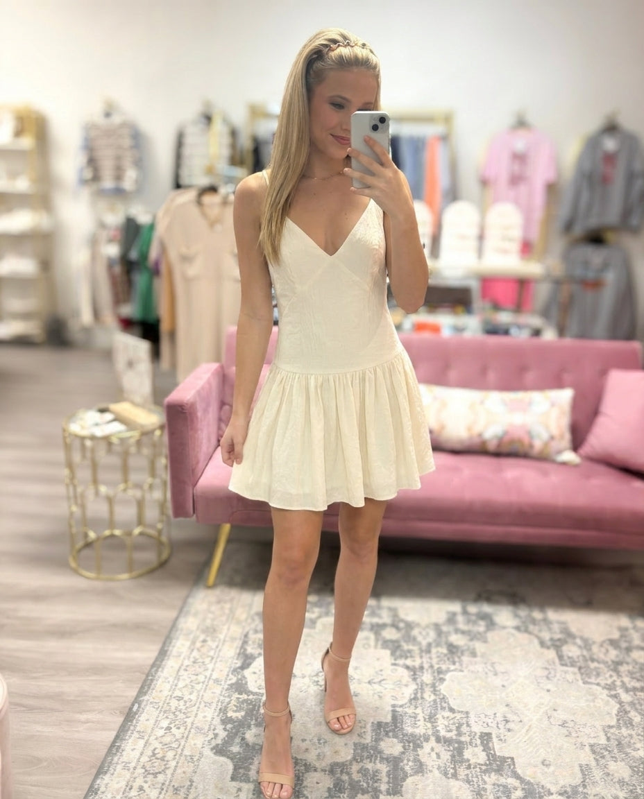 Textured V-Neck Flounced Mini Dress