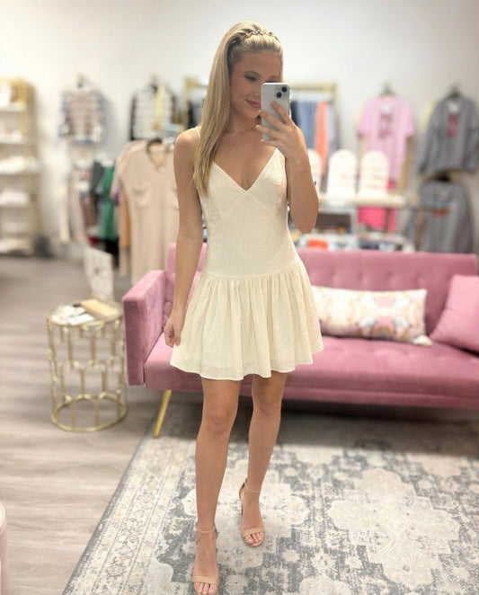 Textured V-Neck Flounced Mini Dress