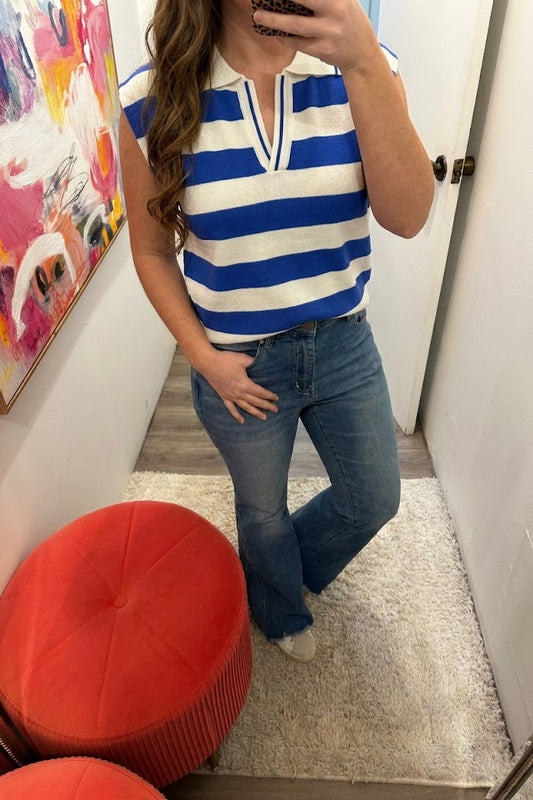 Viscose Striped Collared Sweater Vest