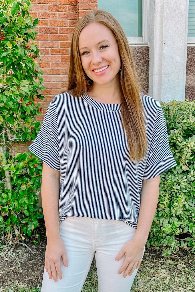 Corded Rib Short Sleeve Top