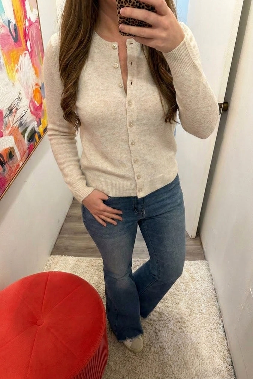 Round Neck Button Down Long Sleeve Cardigan