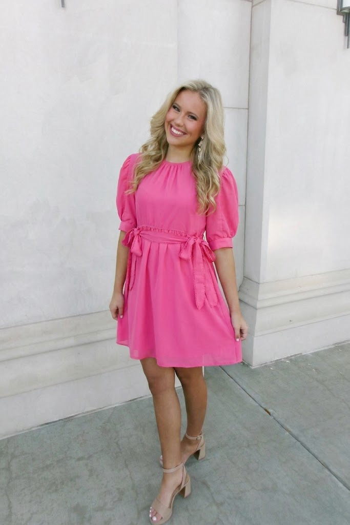 Round Neck Puff Sleeve Dress