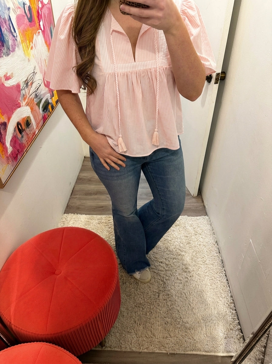 Mixed Stripe Short Sleeve Top