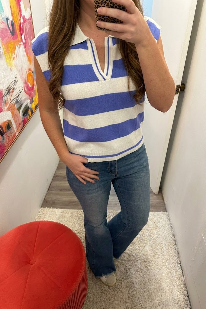 Viscose Striped Collared Sweater Vest