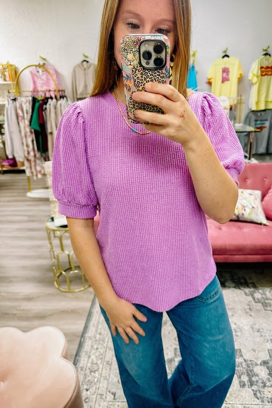 Raised Rib Puff Sleeve Top