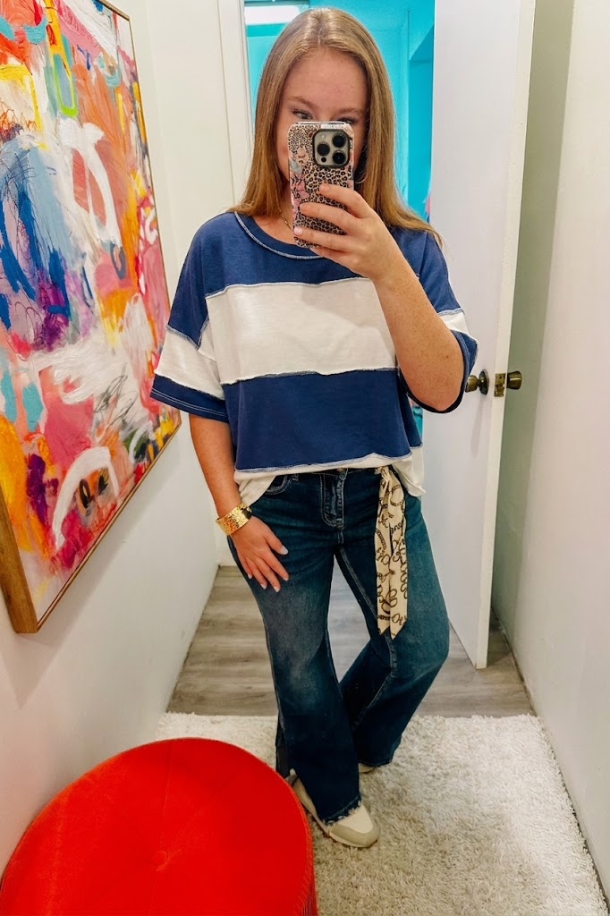 French Terry Color Block Exposed Seam Top