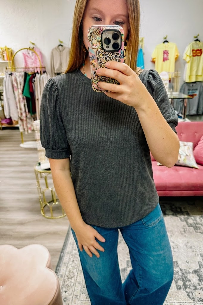 Raised Rib Puff Sleeve Top