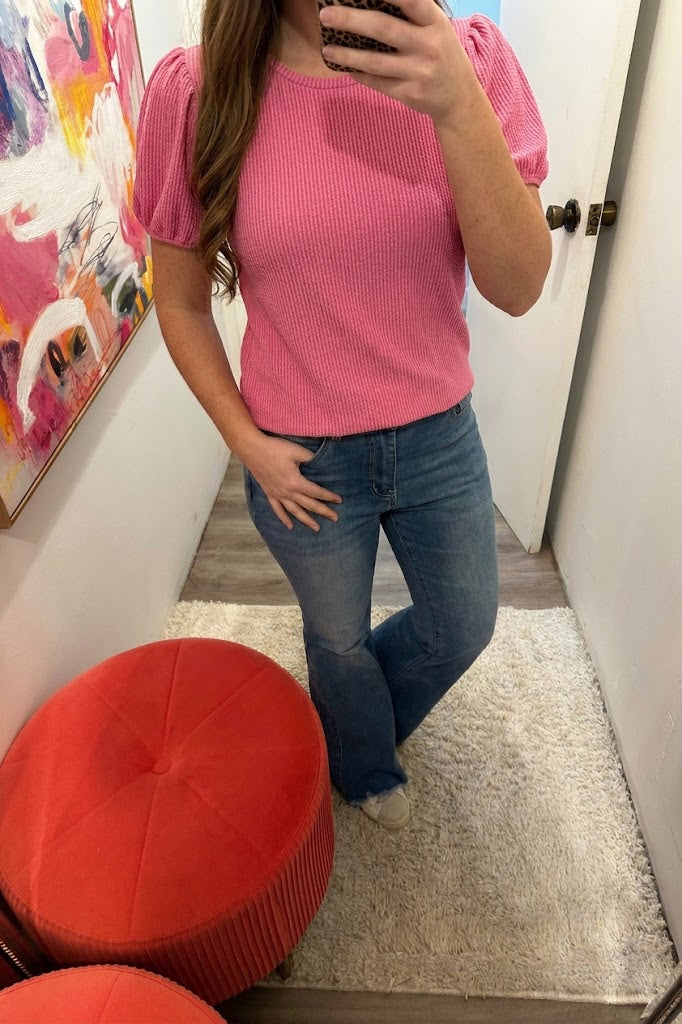 Ribbed Puff Sleeve Top