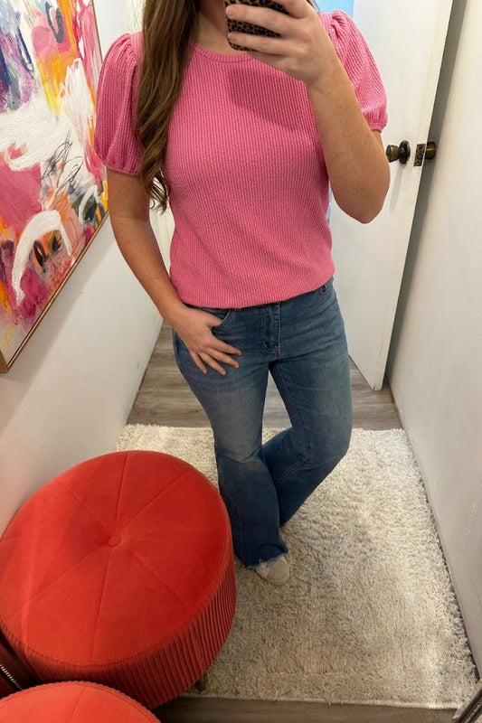 Ribbed Puff Sleeve Top