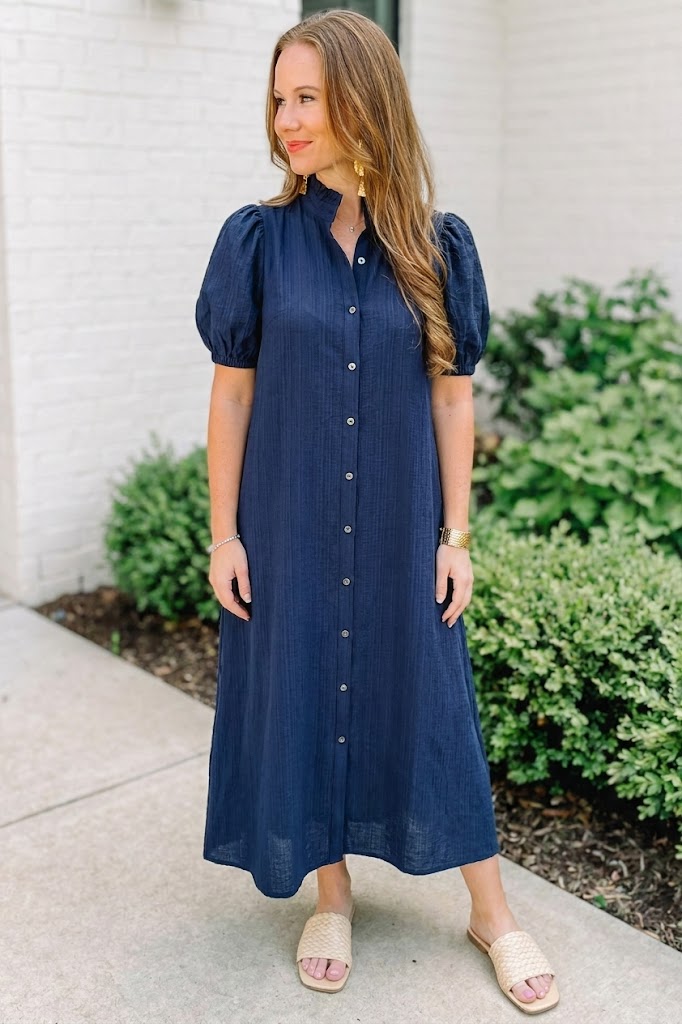 Button Down Midi Dress Midnight