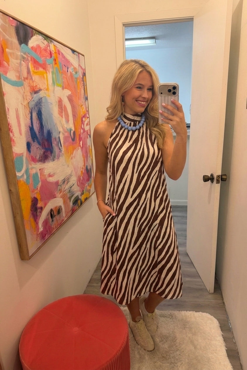 brown zebra satin dress