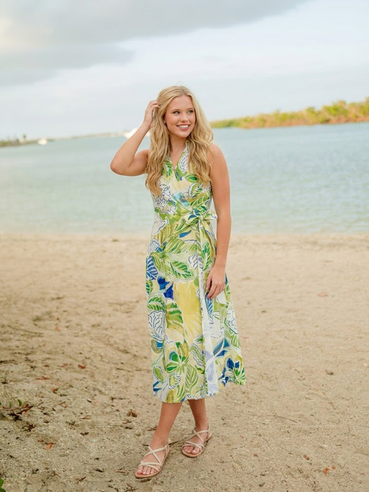 Printed Woven Midi Dress  Green Floral