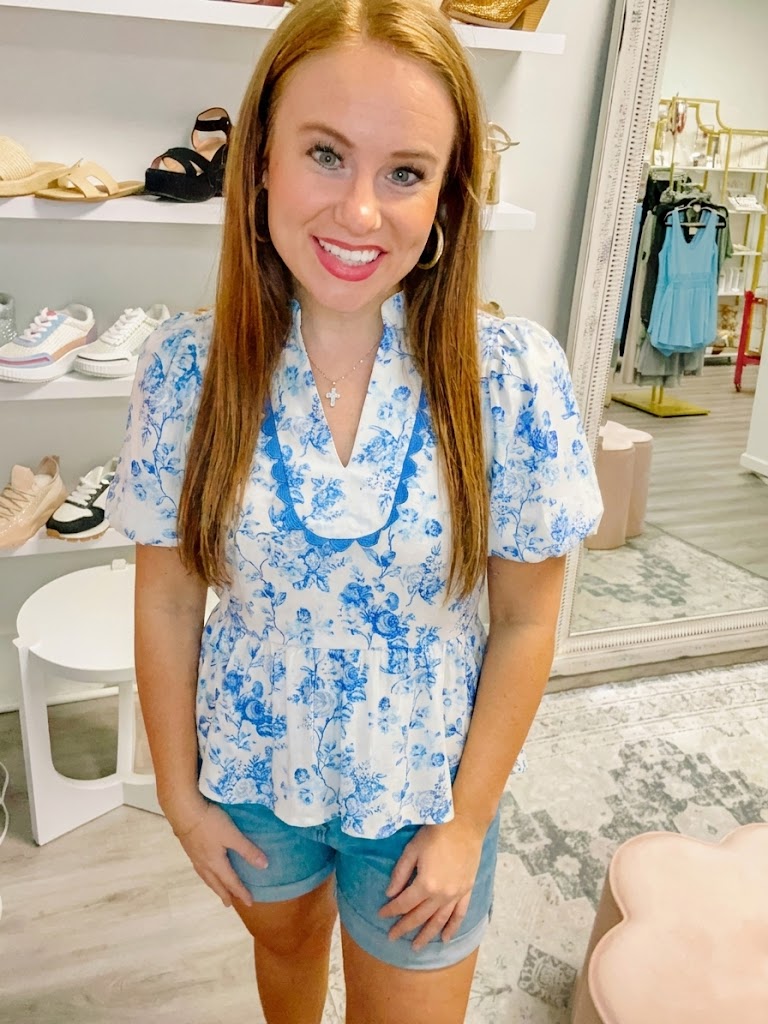 Floral Printed Bubble Sleeves Peplum Top