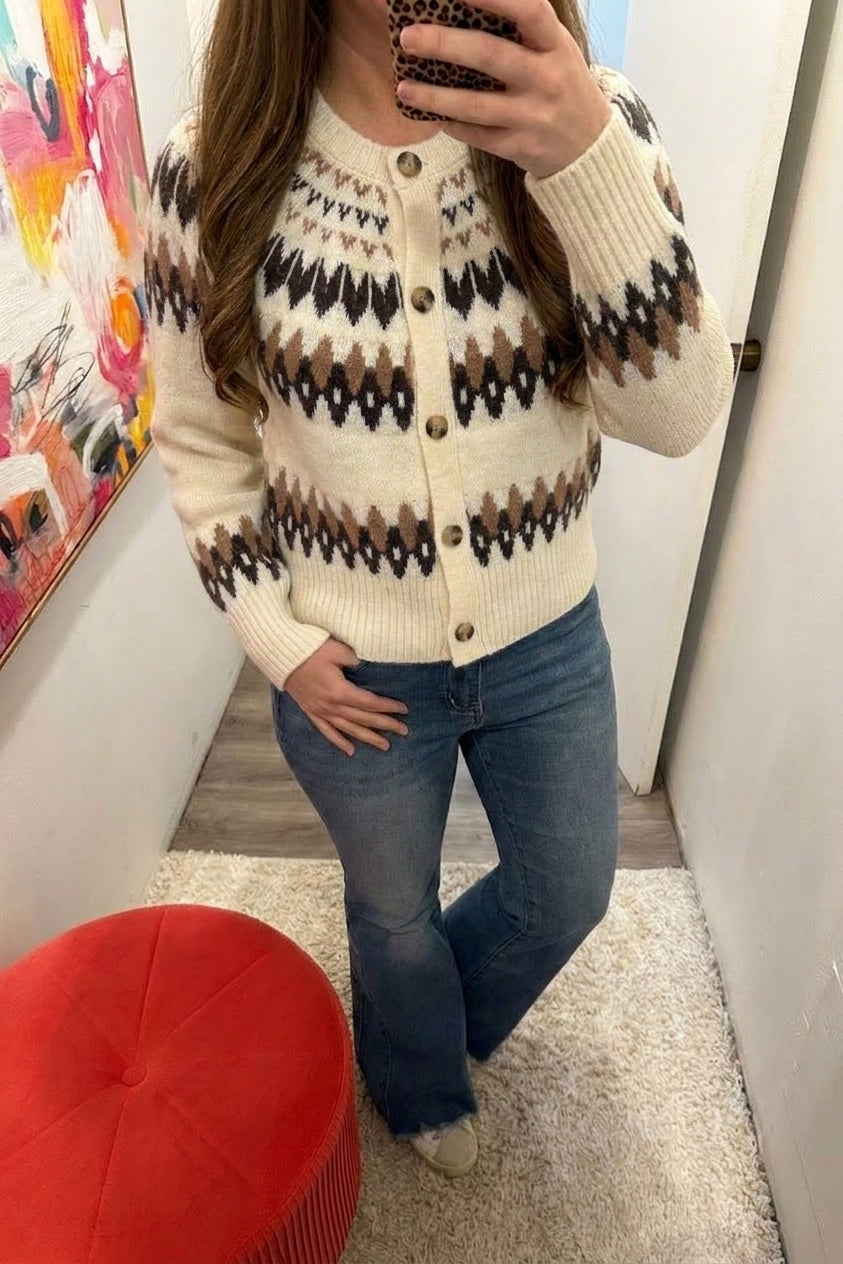 Multicolor Fair Isle Button Down Knit Cardigan
