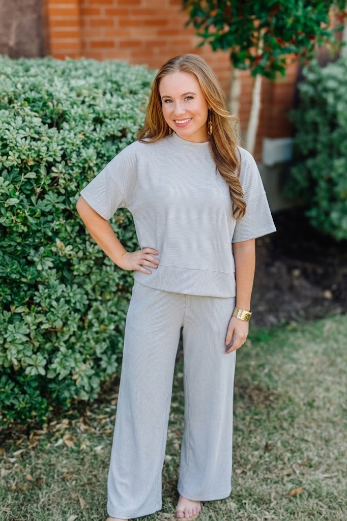 Ribbed Round Neck Tee & Pants Set