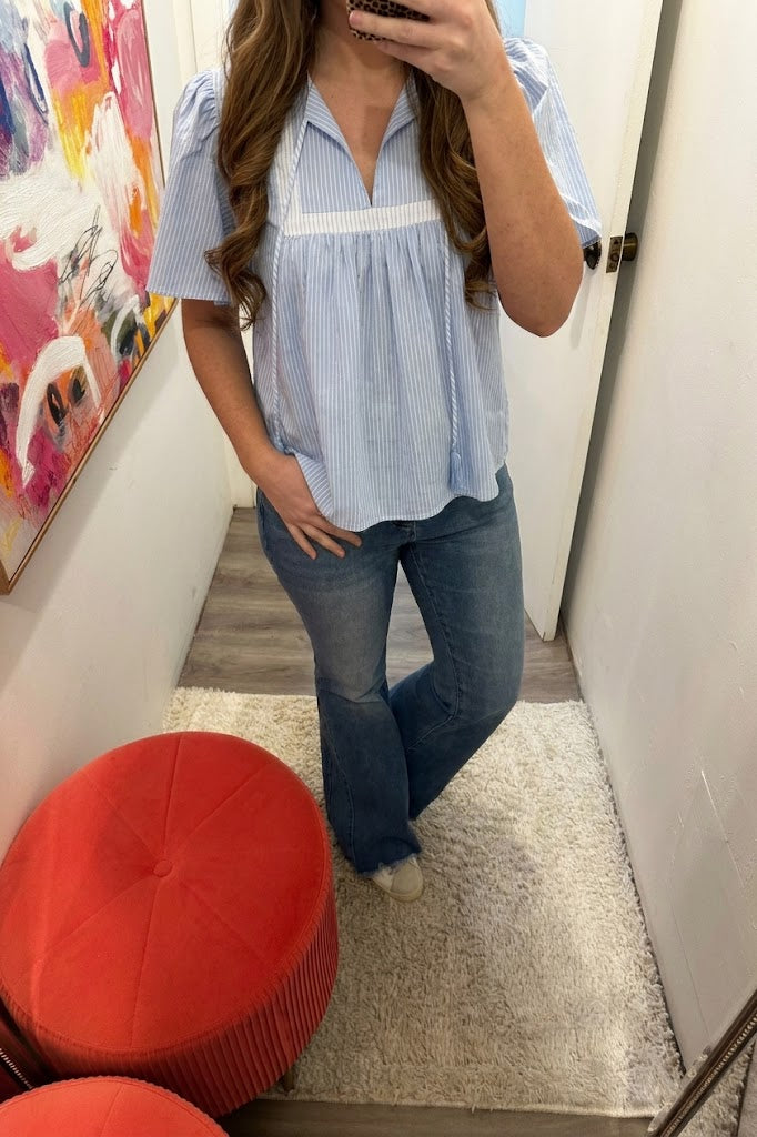 Mixed Stripe Short Sleeve Top
