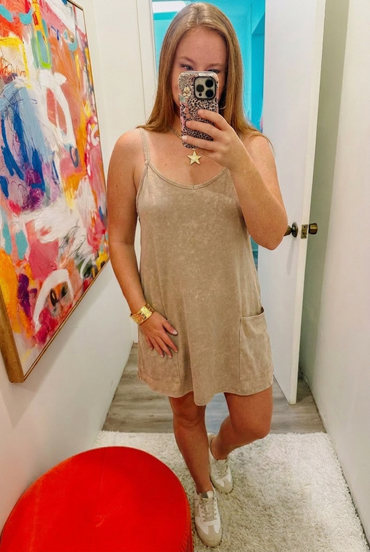 Acid Washed Mini Dress With Built-in Romper Liner