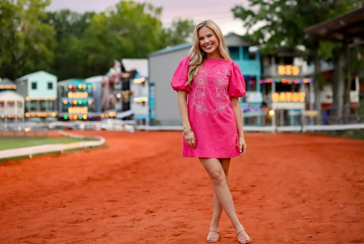 Puff Sleeve Embroidered Mini Dress