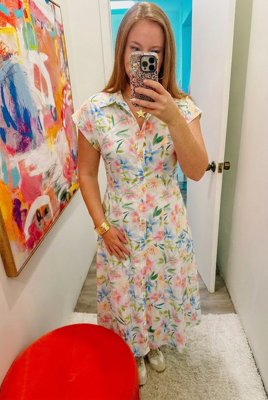 Floral Print Midi Shirt Dress